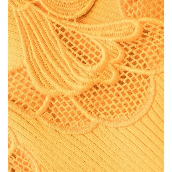 knee length dresses for ladies Yellow Lace Collared Midi Dress – self-portrait main image 1
